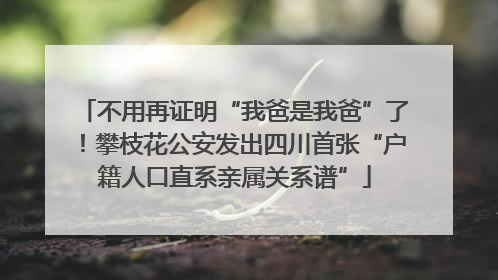 不用再证明“我爸是我爸”了！攀枝花公安发出四川首张“户籍人口直系亲属关系谱”